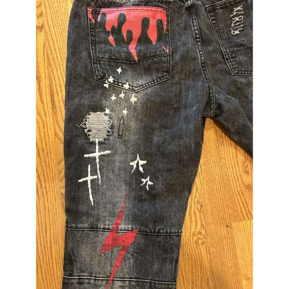 Makobi Men's Black Jeans 38 x 32 96281 Trap or Die - Picture 4 of 11